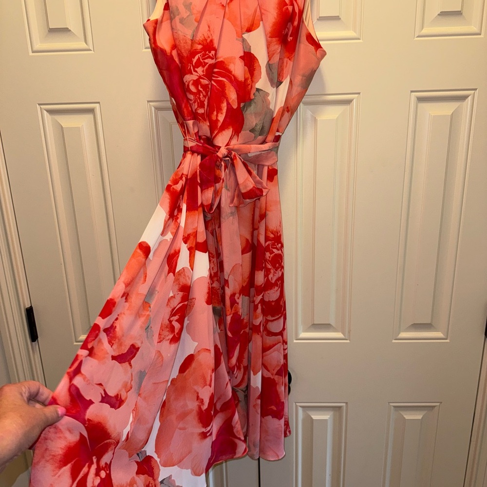 Jessica Howard Floral Sleeveless Dress - Dark coral, Pink, and cream